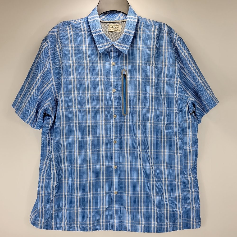 LL Bean Athletic Short Sleeve Vented Hiking Fishing Outdoor Shirt Mens XL Blue